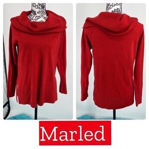 Marled red cowl neck knit sweater.  Soft and cozy. Lightweight. Winter fall
